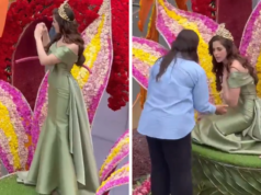 Miss Universo Fátima Bosch se derrumba repentinamente en una carroza del desfile, en video